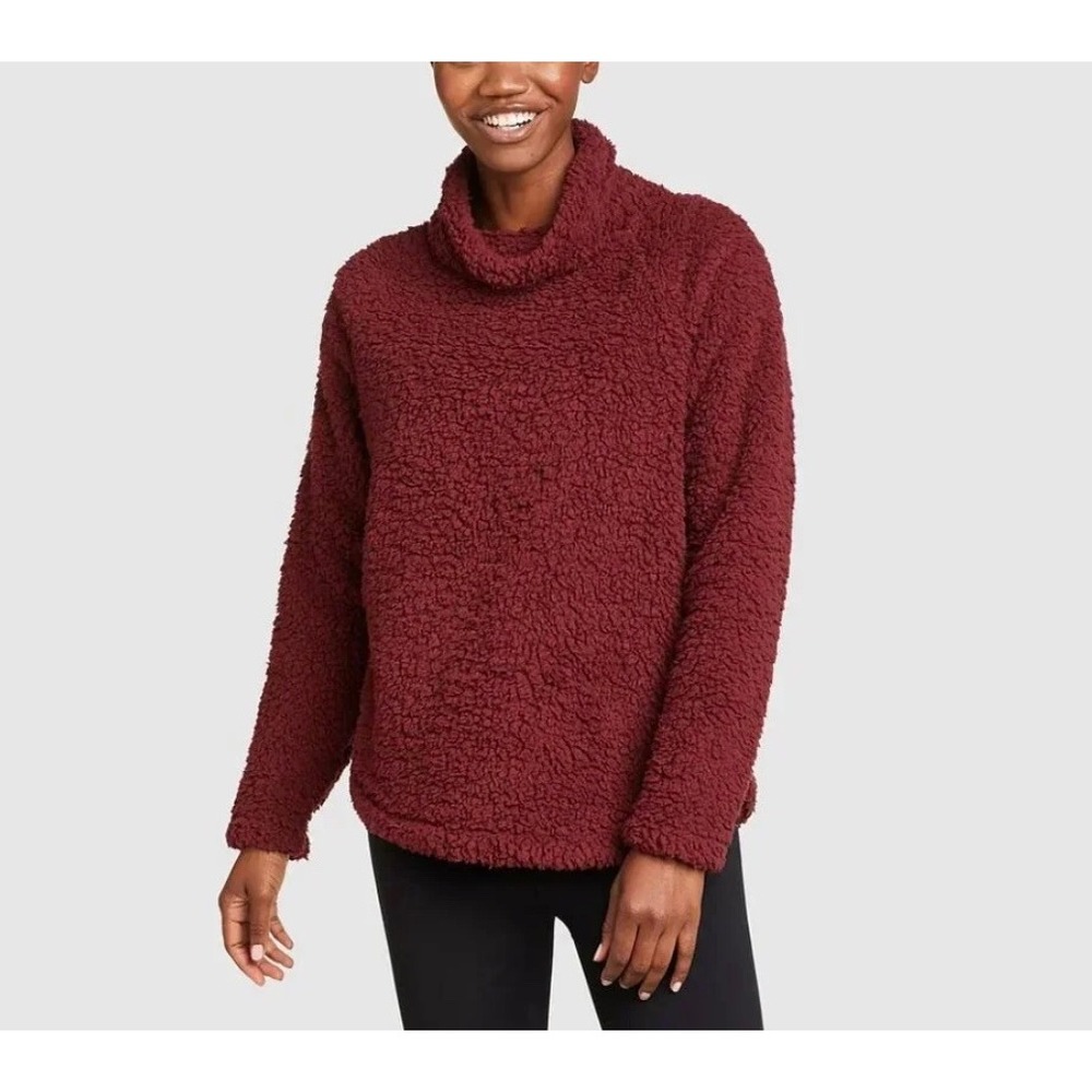 Eddie Bauer Fireside Funnel Shirt Womens‎ XL Dusty Red Sherpa Fleece Pullover